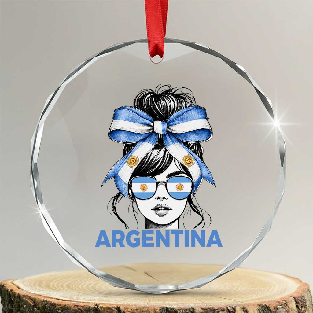 Messy Bun Argentina Pride Argentinian Girl Crystal Glass Ornament