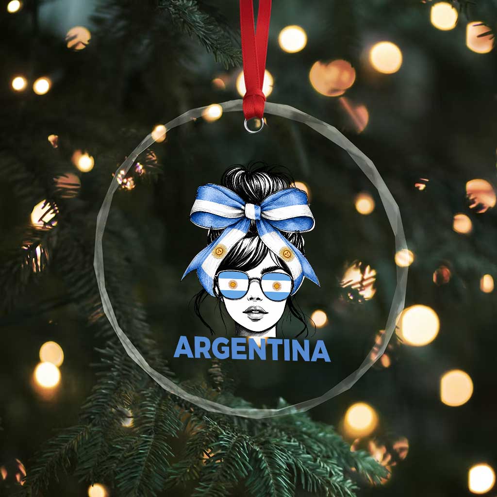 Messy Bun Argentina Pride Argentinian Girl Crystal Glass Ornament