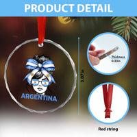 Messy Bun Argentina Pride Argentinian Girl Crystal Glass Ornament