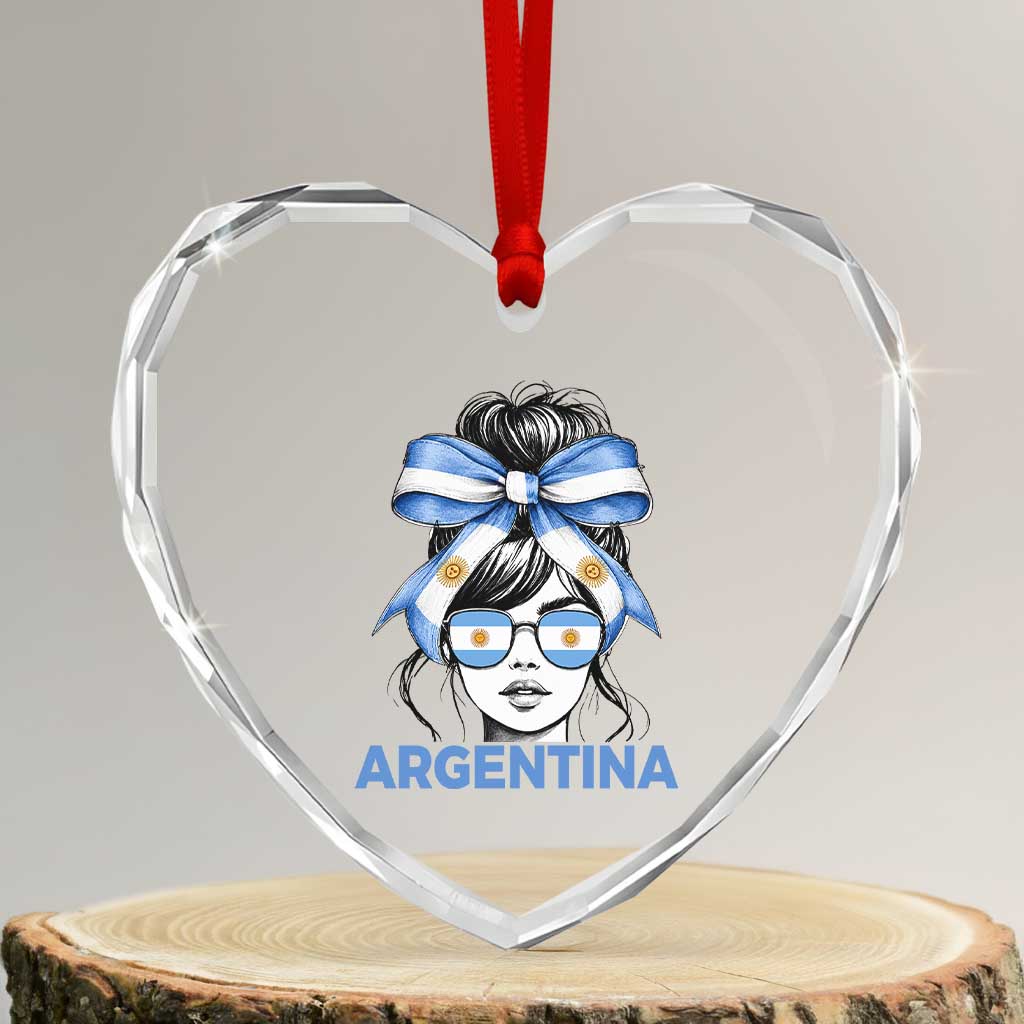 Messy Bun Argentina Pride Argentinian Girl Heart Crystal Glass Ornament