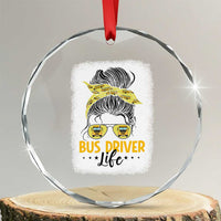 Messy Bun School Bus Driver Life Crystal Glass Ornament - Wonder Print Shop