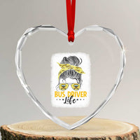Messy Bun School Bus Driver Life Heart Crystal Glass Ornament - Wonder Print Shop