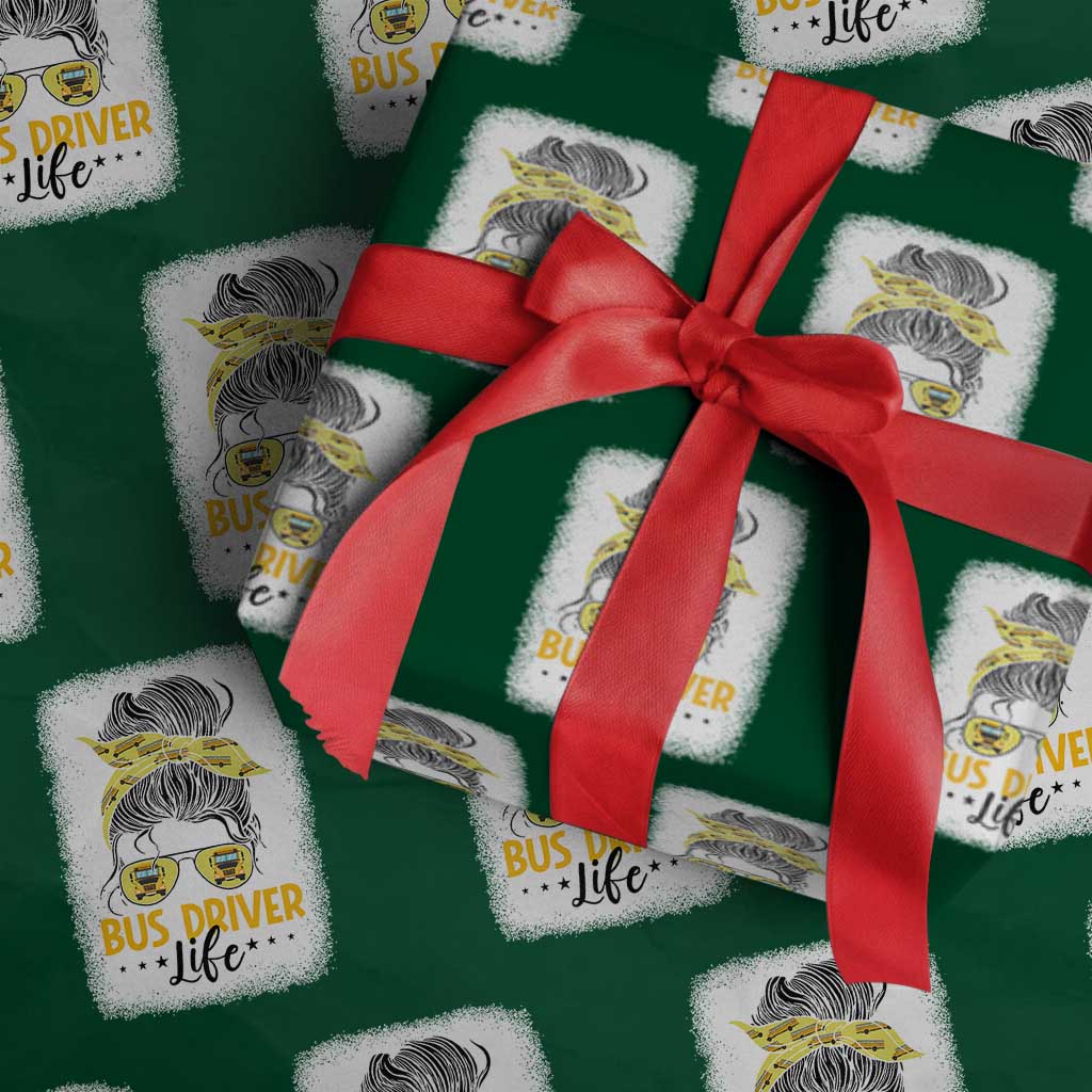 Messy Bun School Bus Driver Life Wrapping Paper Roll - Wonder Print Shop