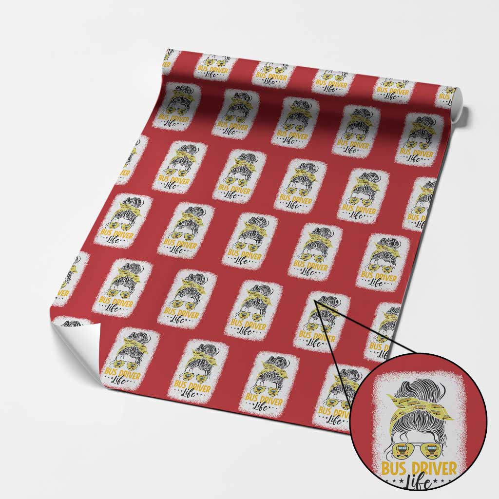 Messy Bun School Bus Driver Life Wrapping Paper Roll - Wonder Print Shop