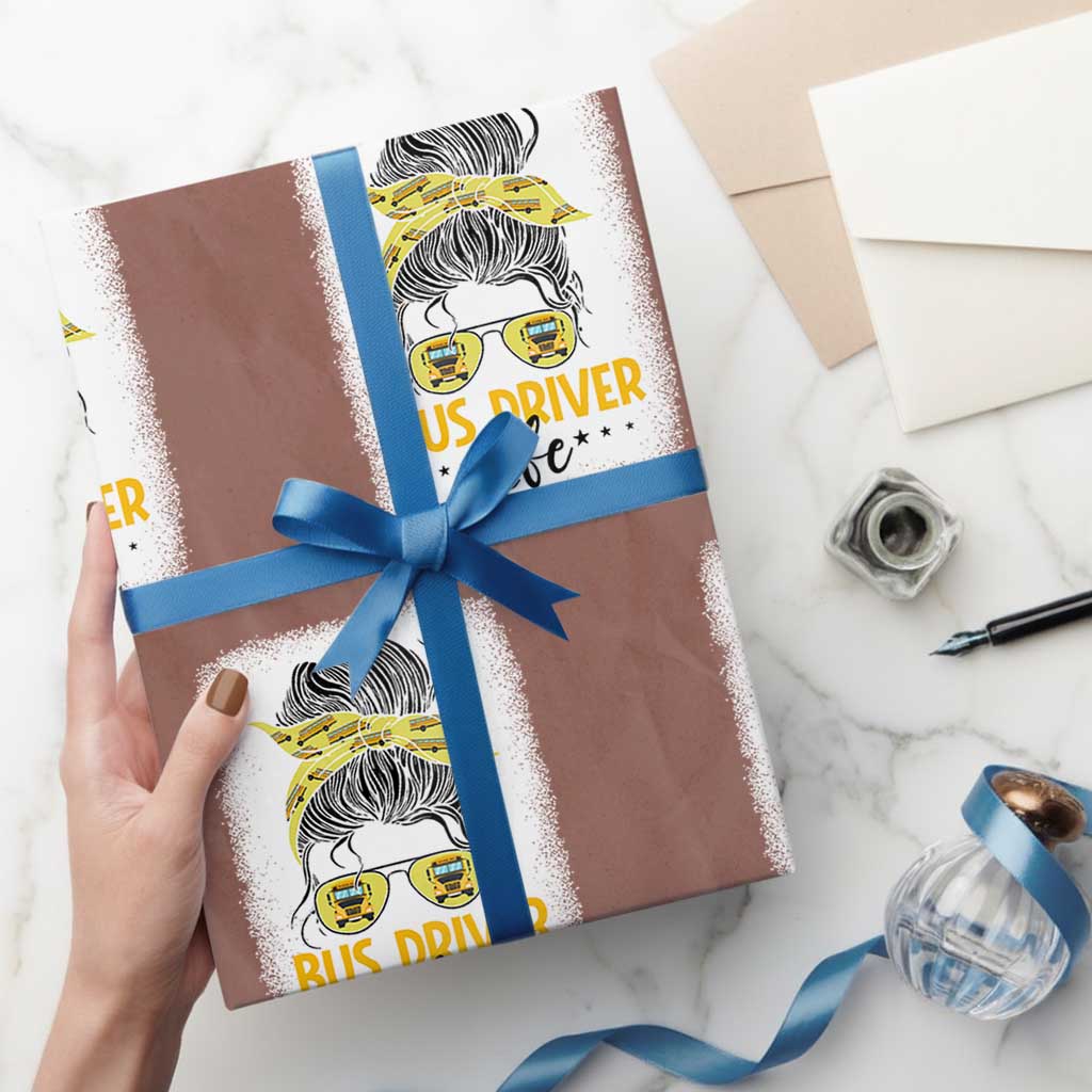 Messy Bun School Bus Driver Life Wrapping Paper Roll - Wonder Print Shop
