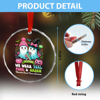 Metastatic Breast Cancer Awareness Ghost Crystal Glass Ornament Halloween Green Teal Pink Ribbon - Wonder Print Shop