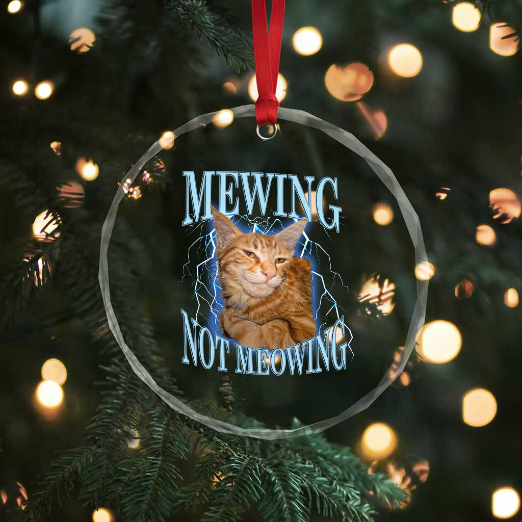 Mewing Not Meowing Crystal Glass Ornament Funny Cat Meme - Wonder Print Shop