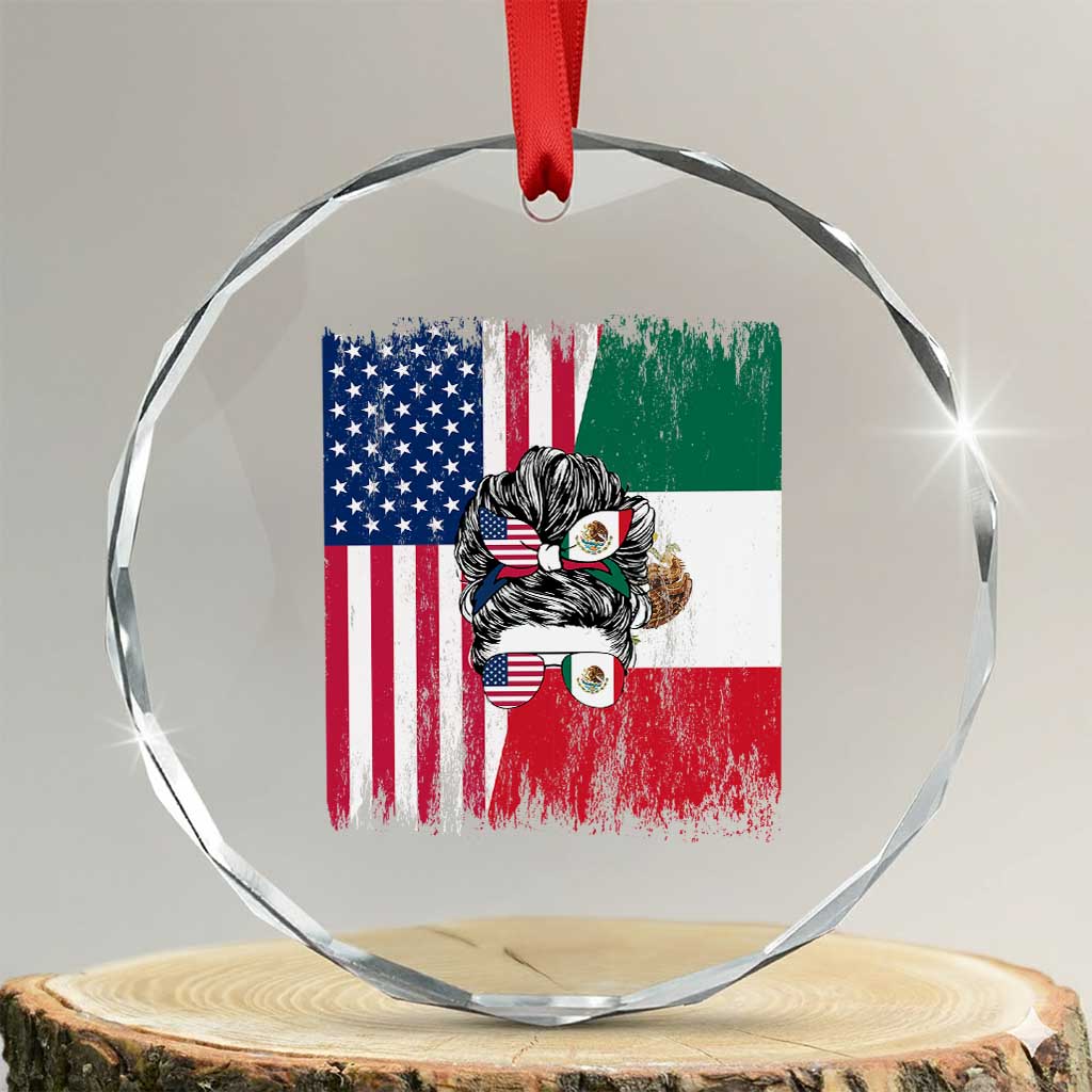 Mexican American Pride Crystal Glass Ornament Bicultural Heritage Girl Vintage Flag