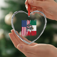 Mexican American Pride Heart Crystal Glass Ornament Bicultural Heritage Girl Vintage Flag