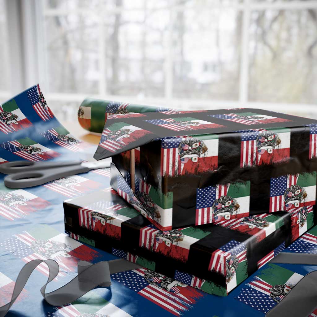 Mexican American Pride Wrapping Paper Roll Bicultural Heritage Girl Vintage Flag