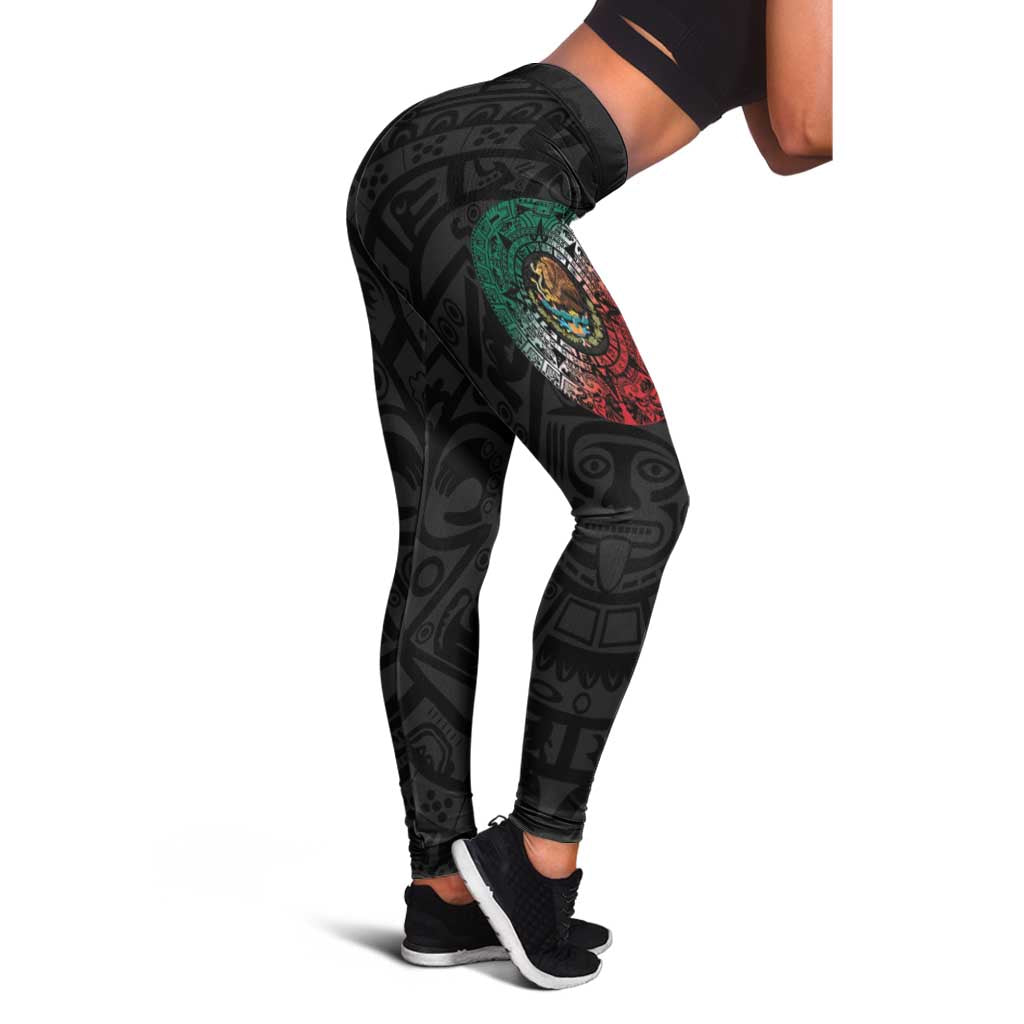 Mexican Aztec Sun Leggings Flag Color Unique Style - Wonder Print Shop