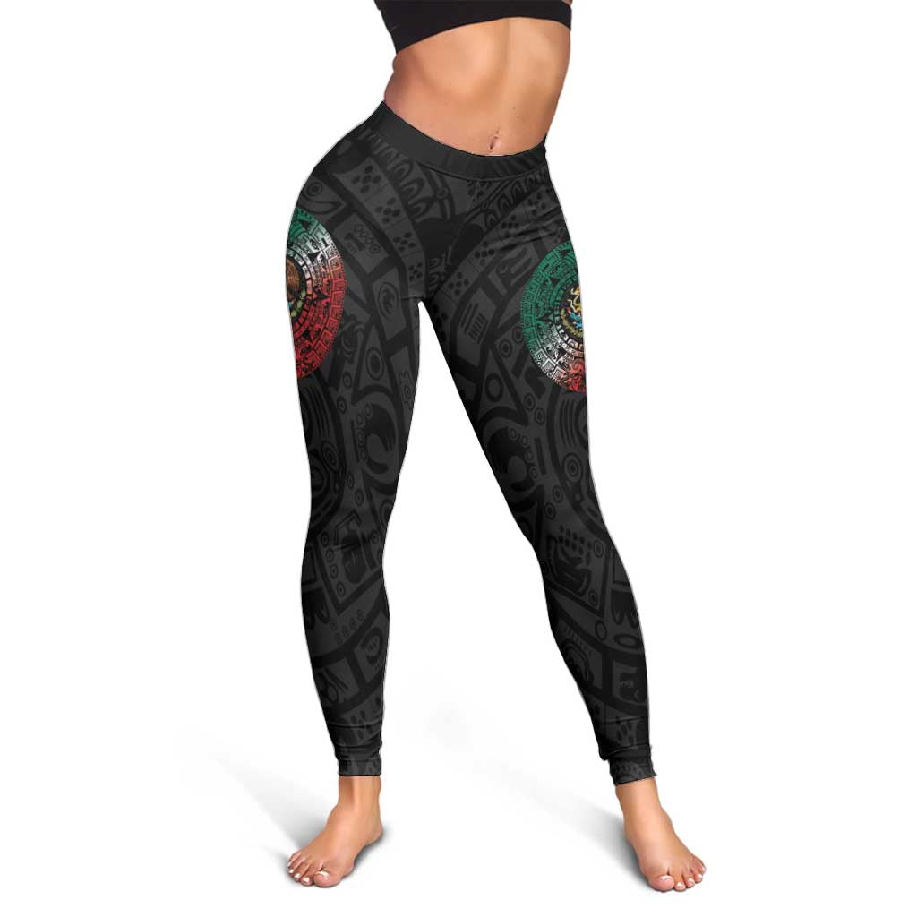 Mexican Aztec Sun Leggings Flag Color Unique Style - Wonder Print Shop