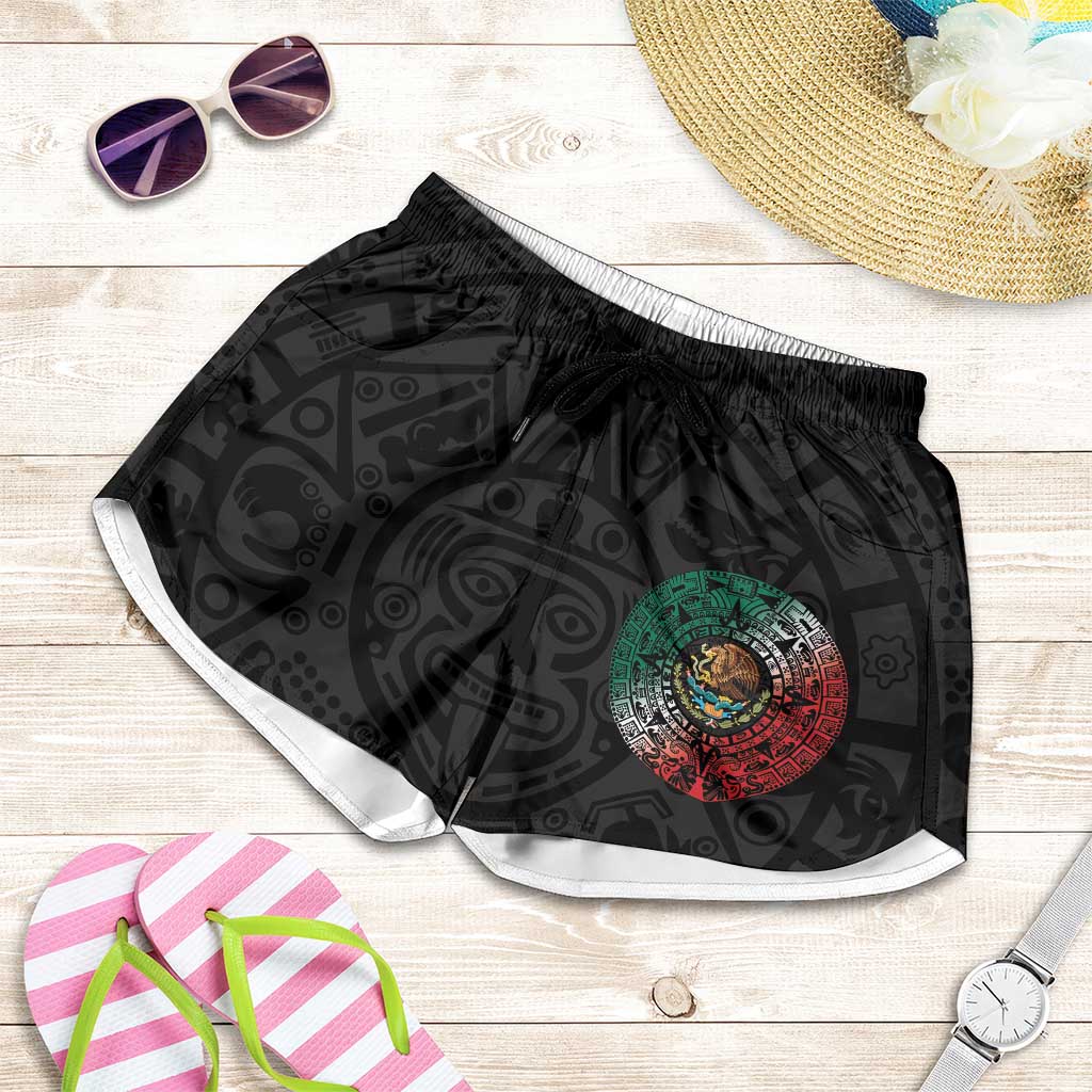 Mexican Aztec Sun Shorts for Women Flag Color Unique Style - Wonder Print Shop
