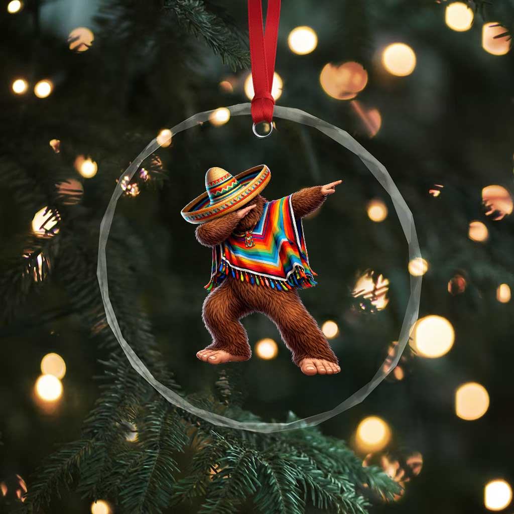 Mexican Bigfoot Dabbing Cinco de Mayo Funny Fiesta Crystal Glass Ornament