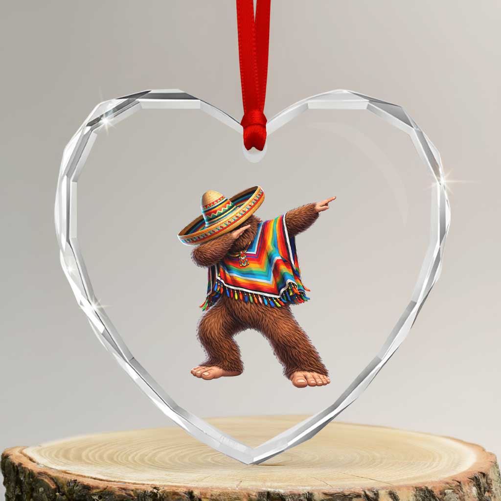 Mexican Bigfoot Dabbing Cinco de Mayo Funny Fiesta Heart Crystal Glass Ornament