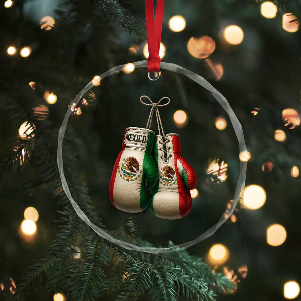 Mexican Boxing Gloves Crystal Glass Ornament Retro Vintage Mexico Flag Boxer