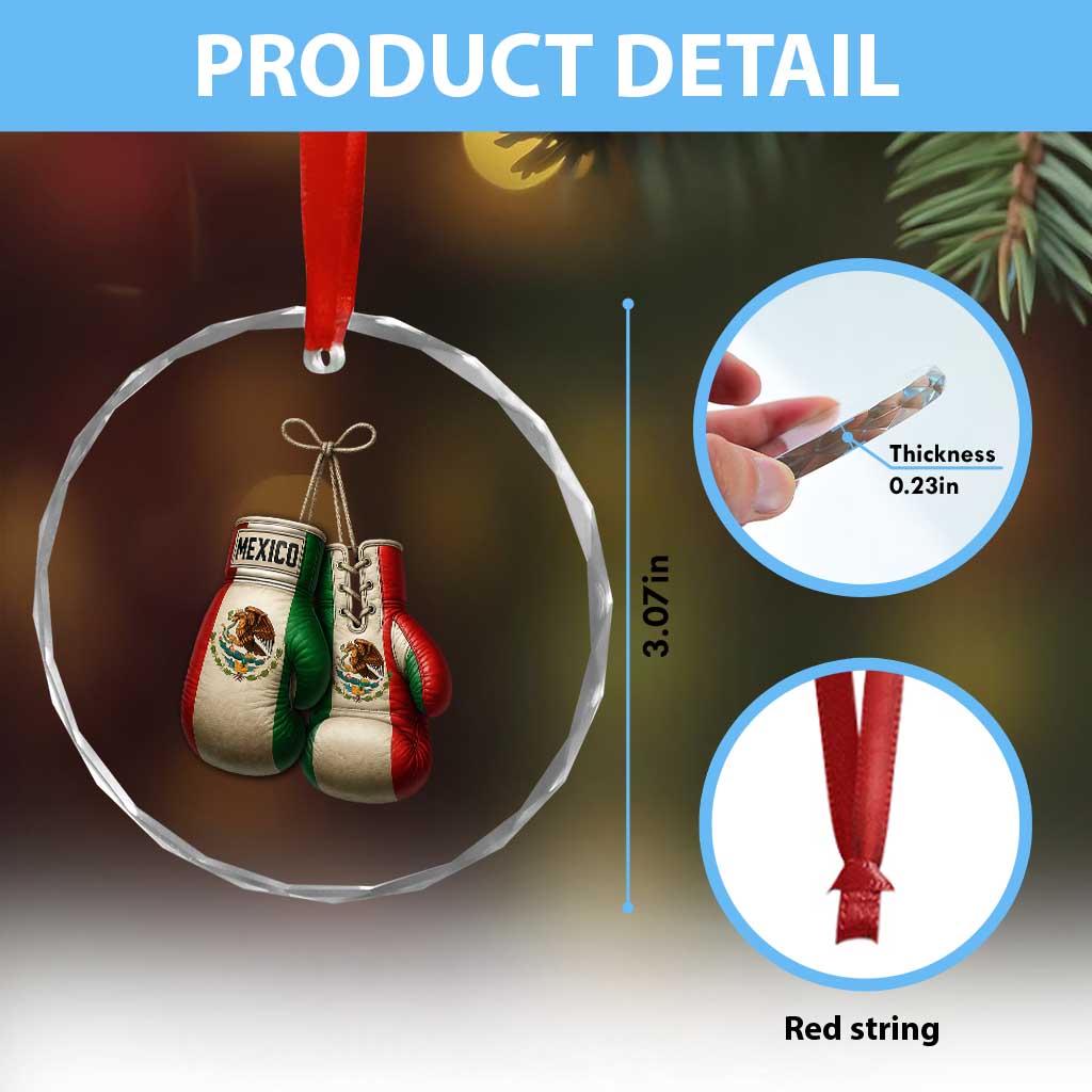 Mexican Boxing Gloves Crystal Glass Ornament Retro Vintage Mexico Flag Boxer