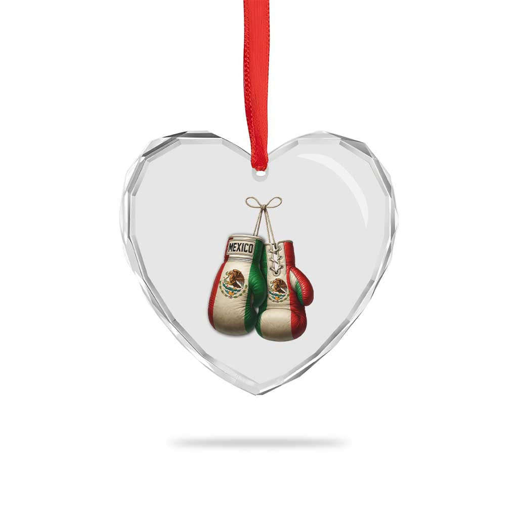 Mexican Boxing Gloves Heart Crystal Glass Ornament Retro Vintage Mexico Flag Boxer