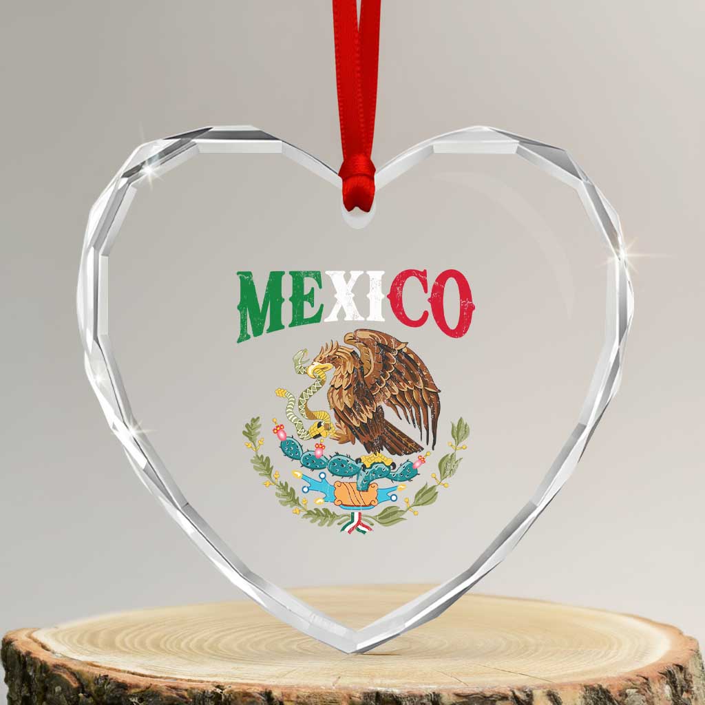 Mexican Coat Of Arms Mexico Vintage Flag Heart Crystal Glass Ornament