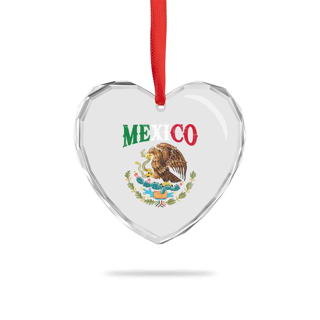 Mexican Coat Of Arms Mexico Vintage Flag Heart Crystal Glass Ornament