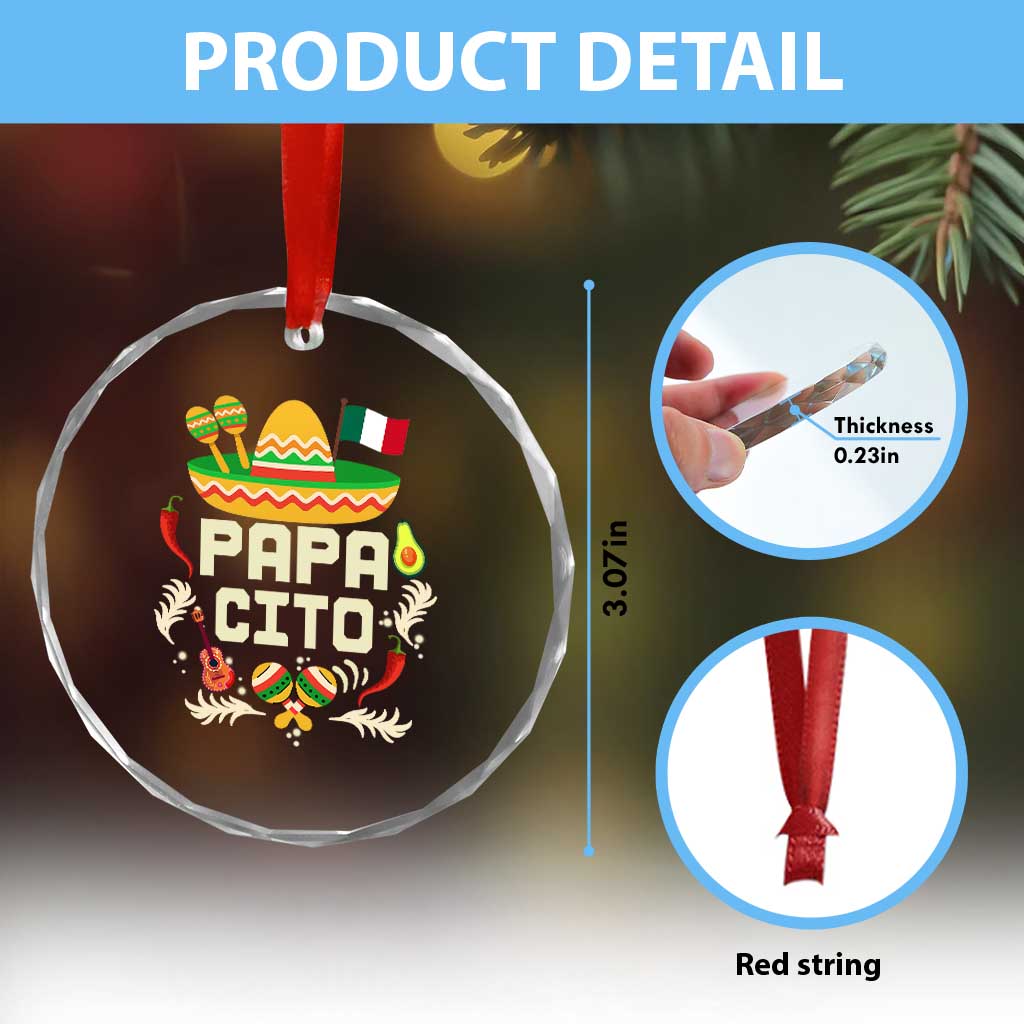 Mexican Dad Crystal Glass Ornament Papa Cito Latino Fathers Day Gift Mexican Pride