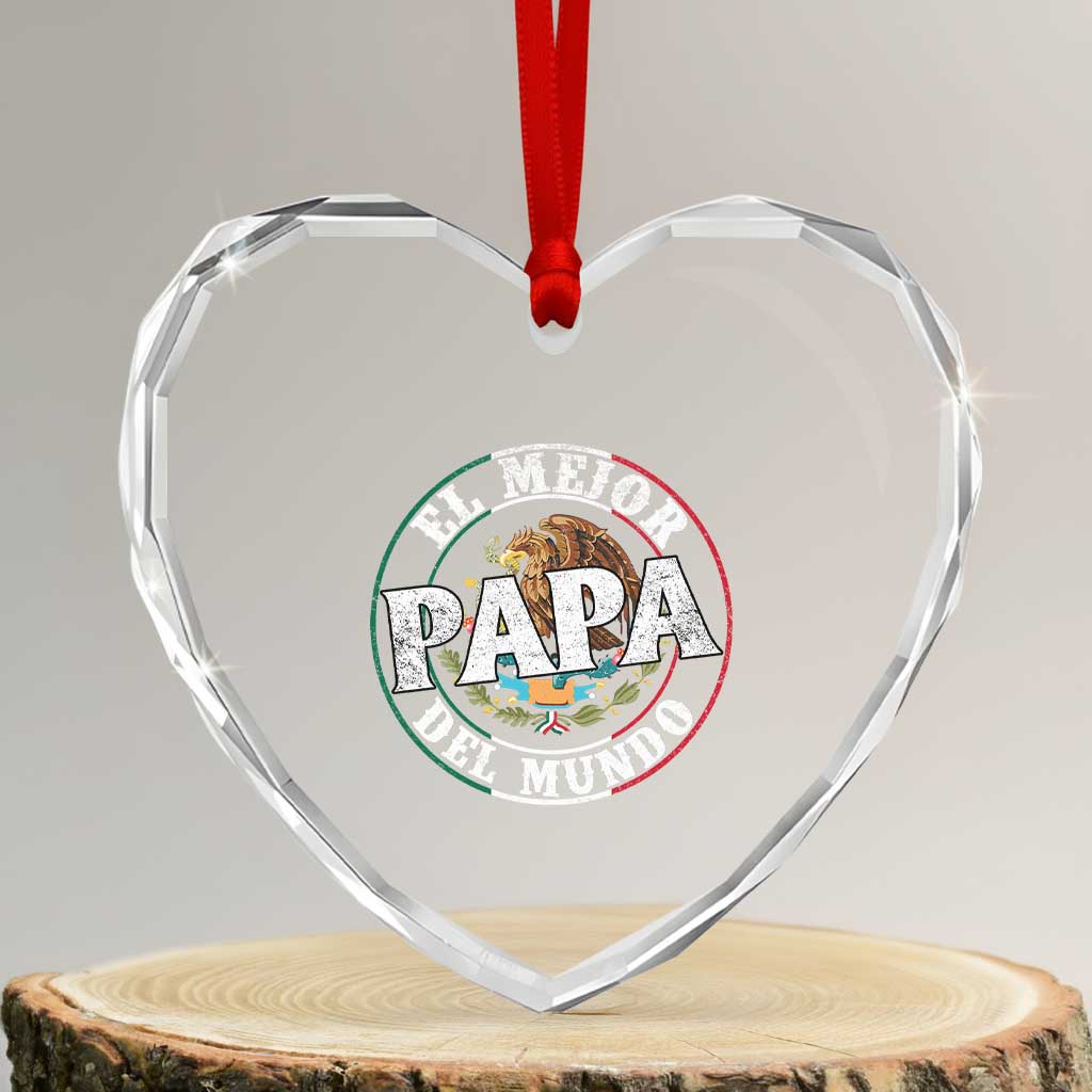 Mexican Dad Heart Crystal Glass Ornament El Mejor Papá del Mundo Mexico Flag Eagle - Wonder Print Shop