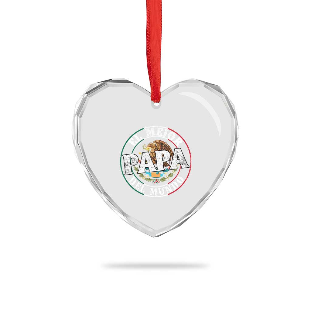 Mexican Dad Heart Crystal Glass Ornament El Mejor Papá del Mundo Mexico Flag Eagle - Wonder Print Shop