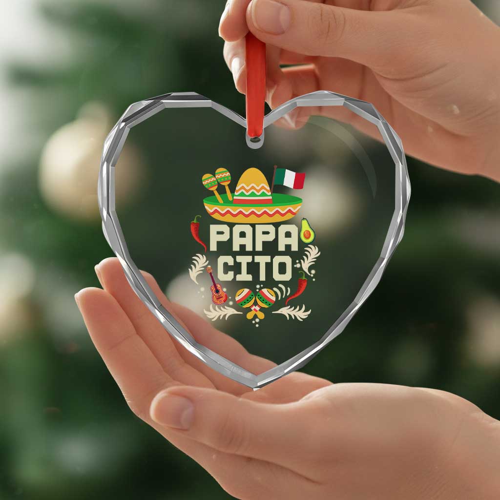 Mexican Dad Heart Crystal Glass Ornament Papa Cito Latino Fathers Day Gift Mexican Pride