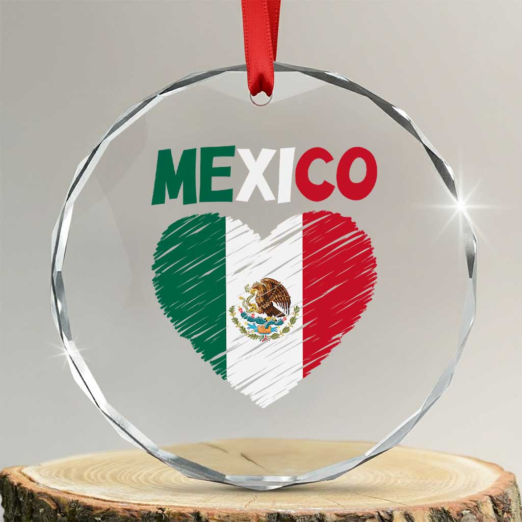 Mexican Flag Heart Mexico City Independence Day Gift Crystal Glass Ornament