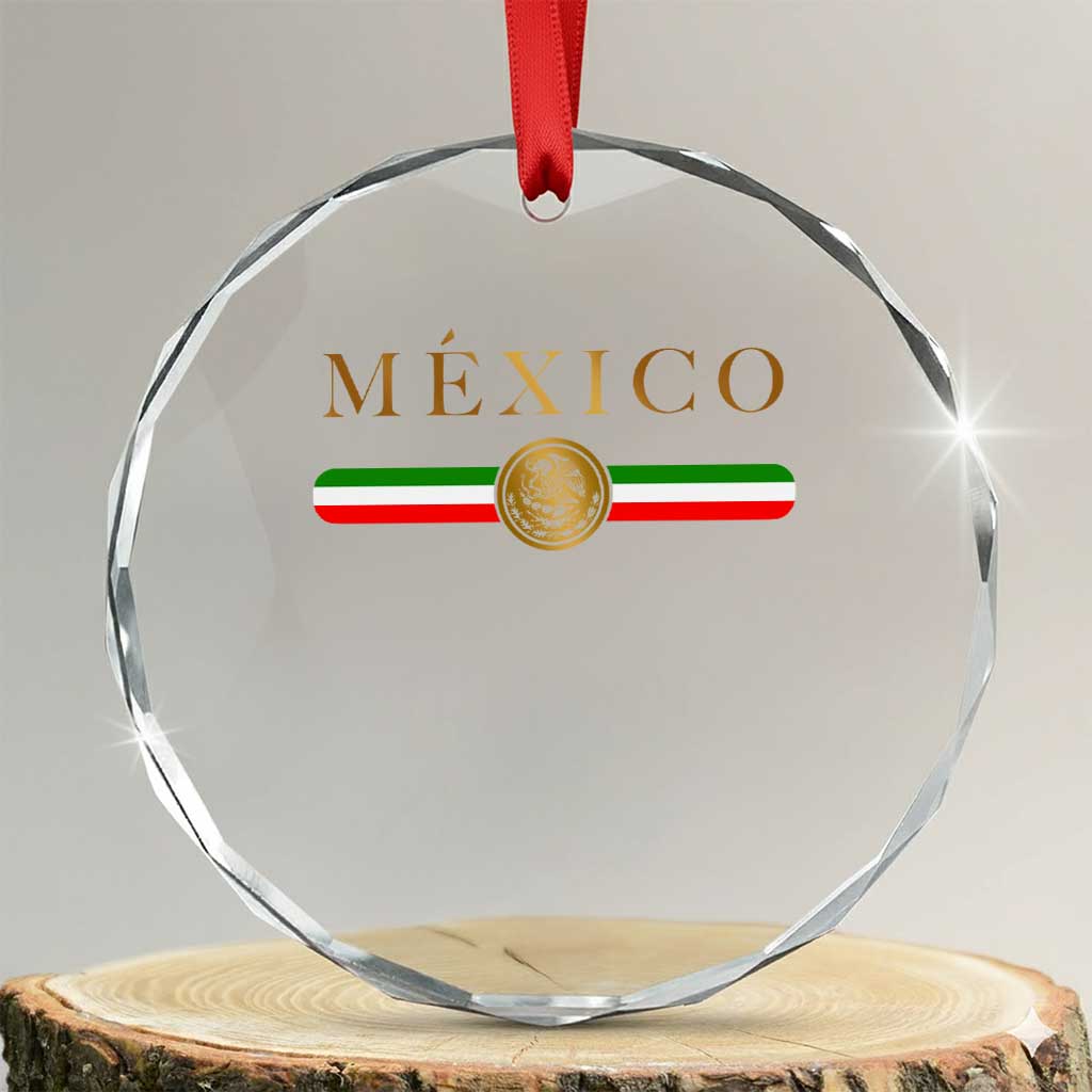 Mexican Heritage Pride Crystal Glass Ornament Mexico Vintage Flag Coat of Arms Graphic