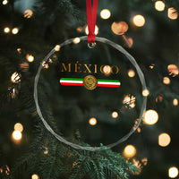 Mexican Heritage Pride Crystal Glass Ornament Mexico Vintage Flag Coat of Arms Graphic