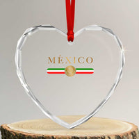 Mexican Heritage Pride Heart Crystal Glass Ornament Mexico Vintage Flag Coat of Arms Graphic