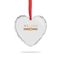 Mexican Heritage Pride Heart Crystal Glass Ornament Mexico Vintage Flag Coat of Arms Graphic