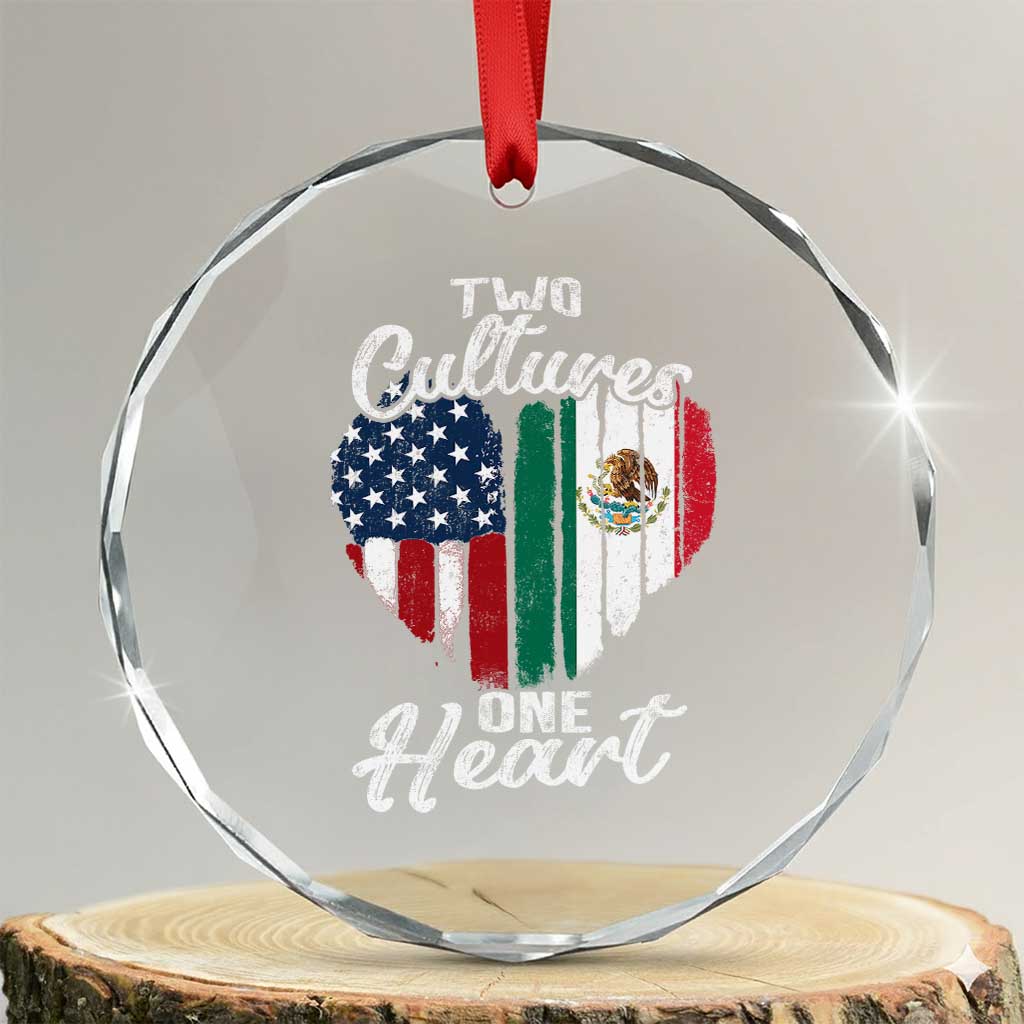 Mexican Roots Crystal Glass Ornament Mexican American Flag Two Cultures One Heart - Wonder Print Shop