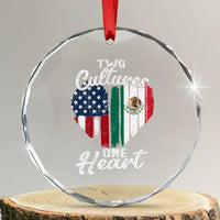 Mexican Roots Crystal Glass Ornament Mexican American Flag Two Cultures One Heart - Wonder Print Shop