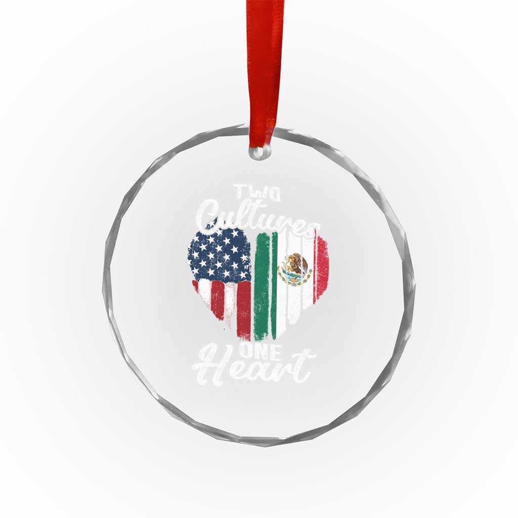 Mexican Roots Crystal Glass Ornament Mexican American Flag Two Cultures One Heart - Wonder Print Shop