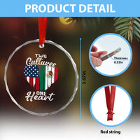Mexican Roots Crystal Glass Ornament Mexican American Flag Two Cultures One Heart - Wonder Print Shop