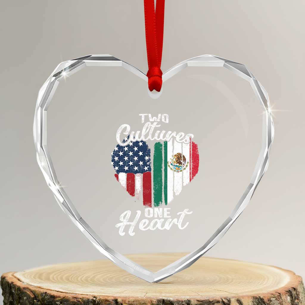 Mexican Roots Heart Crystal Glass Ornament Mexican American Flag Two Cultures One Heart - Wonder Print Shop