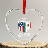Mexican Roots Heart Crystal Glass Ornament Mexican American Flag Two Cultures One Heart - Wonder Print Shop
