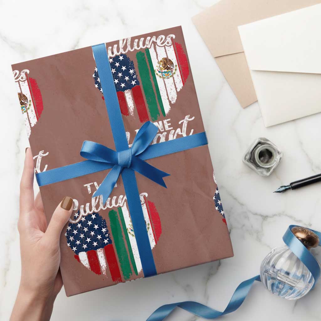 Mexican Roots Wrapping Paper Roll Mexican American Flag Two Cultures One Heart - Wonder Print Shop