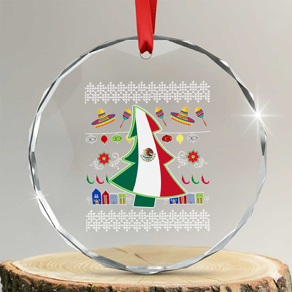 Mexican Xmas Crystal Glass Ornament Mexico Flag Xmas Tree Ugly Sweater - Wonder Print Shop