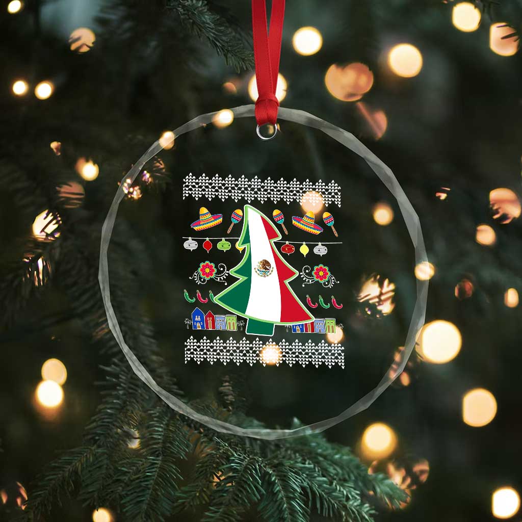 Mexican Xmas Crystal Glass Ornament Mexico Flag Xmas Tree Ugly Sweater TS02