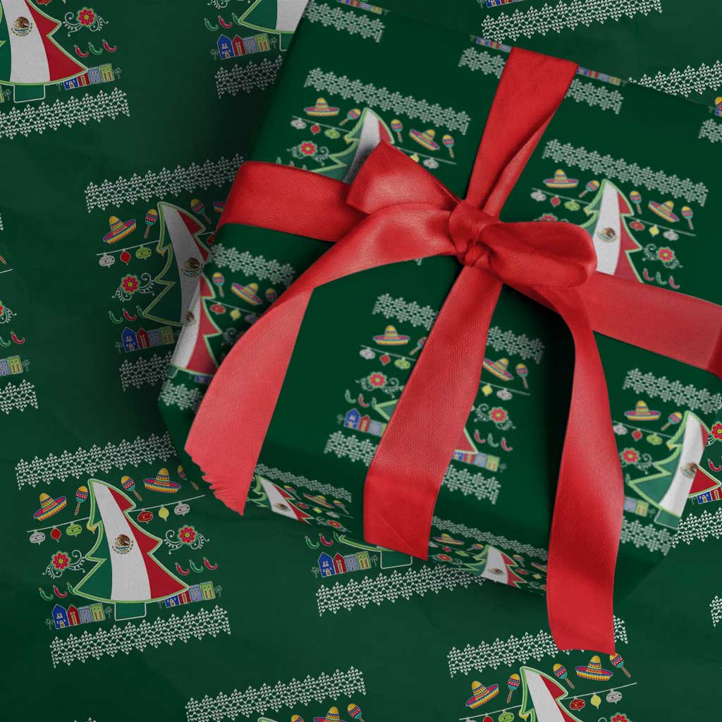 Mexican Xmas Wrapping Paper Roll Mexico Flag Xmas Tree Ugly Sweater