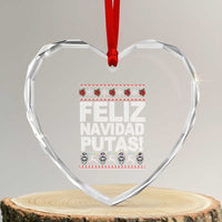 Mexican Xmas Heart Crystal Glass Ornament Feliz Navidad Putas Funny Mexican Ugly Christmas Party - Wonder Print Shop