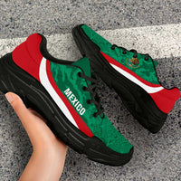 Mexico 2026 Football Chunky Sneakers El Tricolor Aztec Calendar Grunge Curve Stylized - Wonder Print Shop