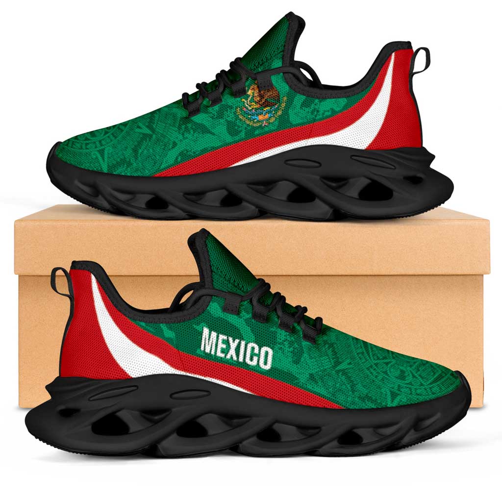 Mexico 2026 Football Clunky Sneakers El Tricolor Aztec Calendar Grunge Curve Stylized - Wonder Print Shop