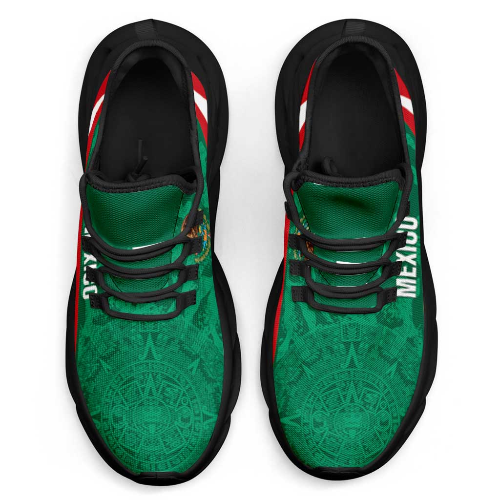 Mexico 2026 Football Clunky Sneakers El Tricolor Aztec Calendar Grunge Curve Stylized - Wonder Print Shop