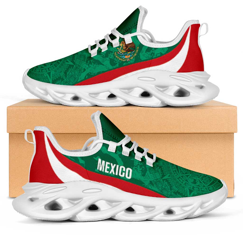 Mexico 2026 Football Clunky Sneakers El Tricolor Aztec Calendar Grunge Curve Stylized - Wonder Print Shop