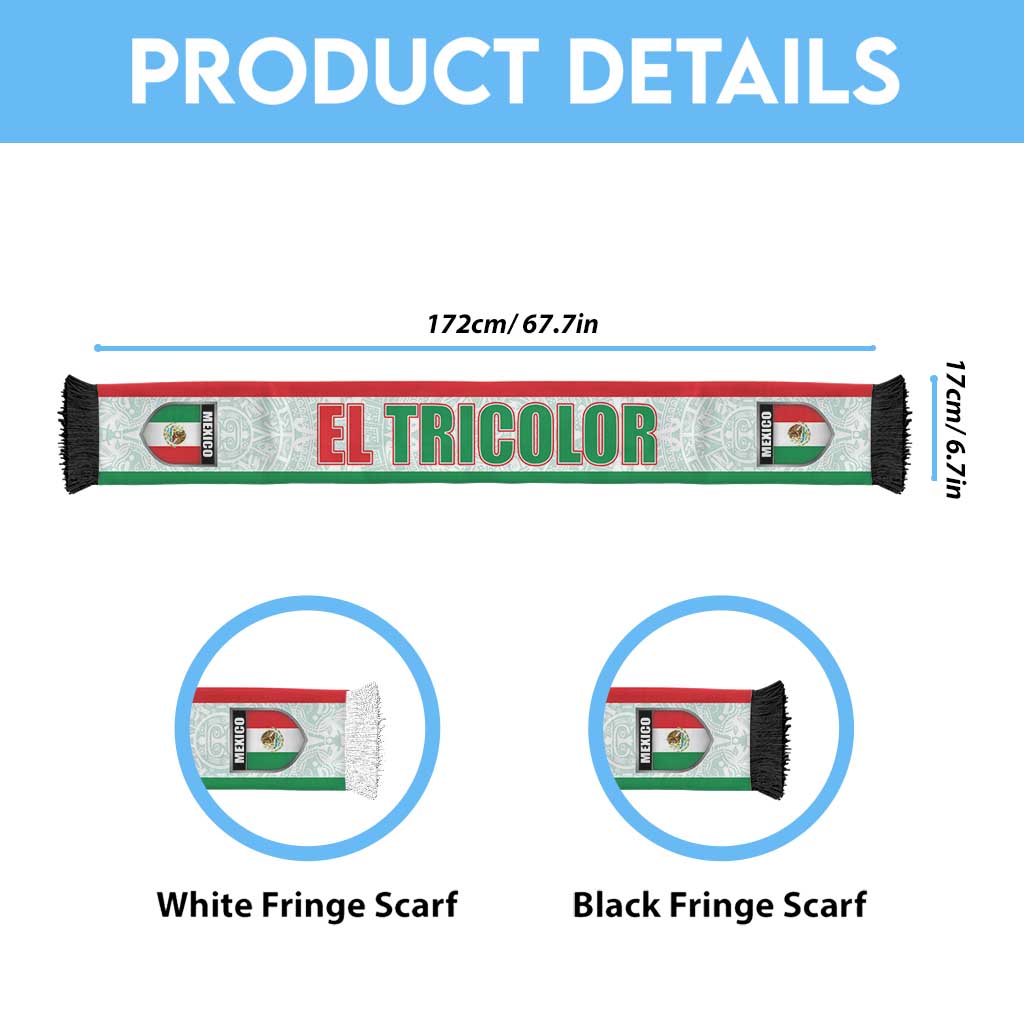 Mexico 2026 Football Soccer Scarf El Tricolor Aztec Viva Mexico