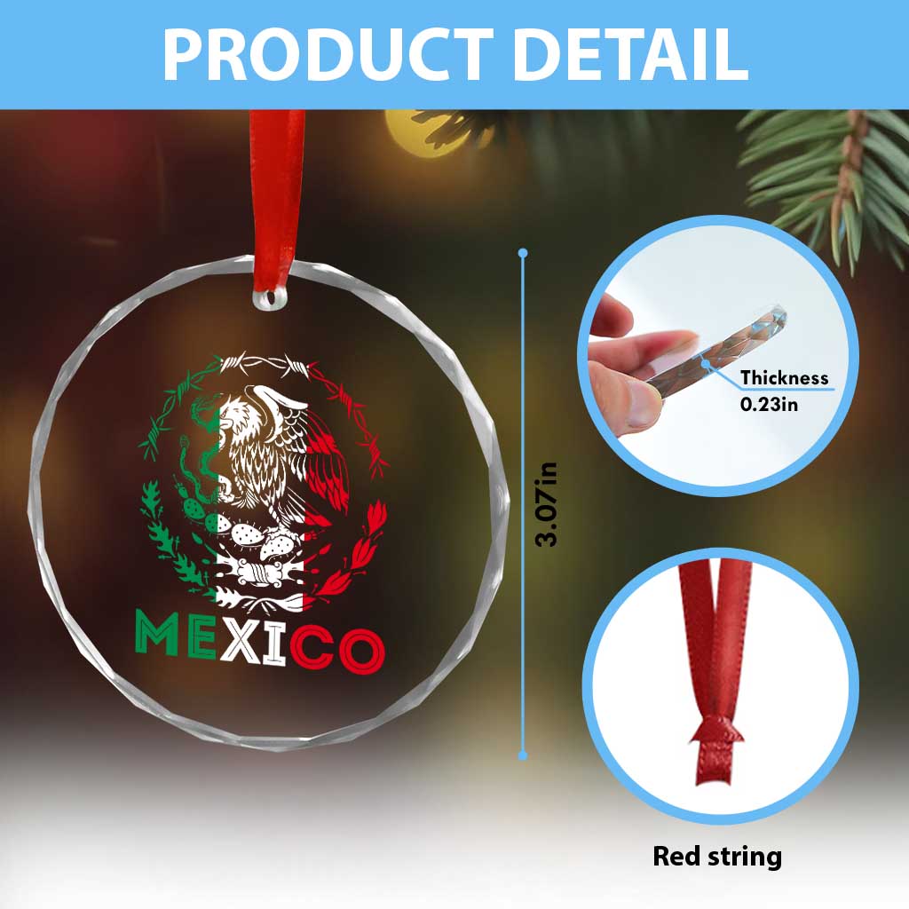 Mexico Coat of Arms Crystal Glass Ornament Eagle Mexican Flag Mexico Heritage Roots - Wonder Print Shop